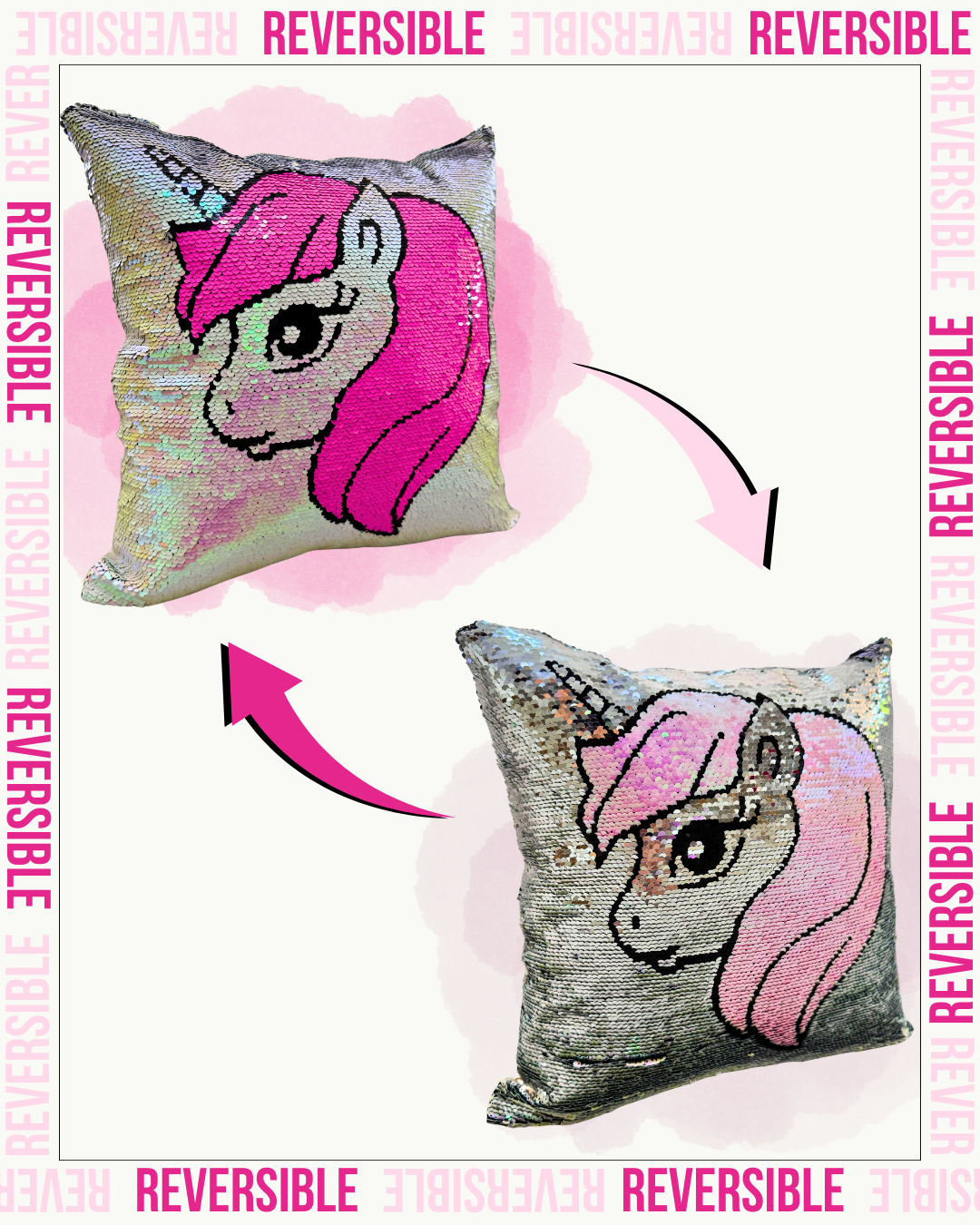 Forro de Cojín Lentejuelas Unicornio Doble Faz 40x40cm Kingo