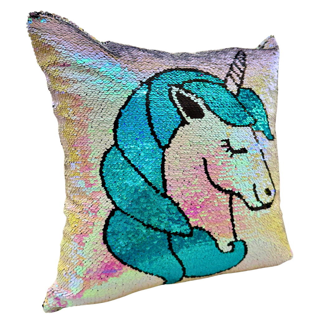 Forro de Cojín Lentejuelas Unicornio Doble Faz 40x40cm Kingo