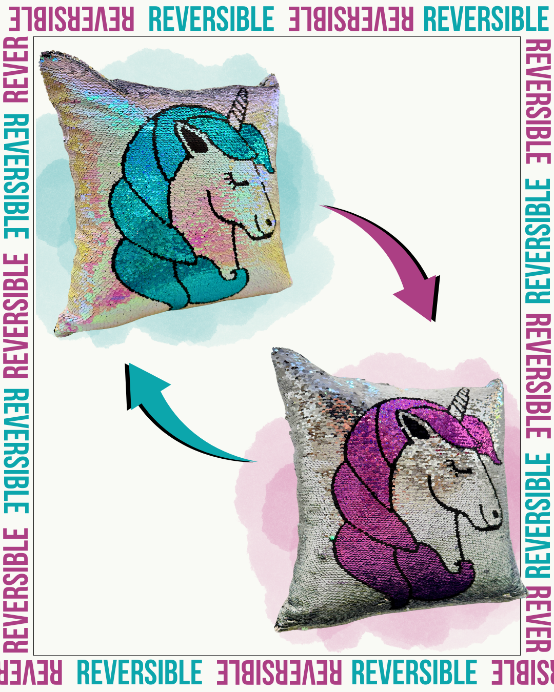 Forro de Cojín Lentejuelas Unicornio Doble Faz 40x40cm Kingo
