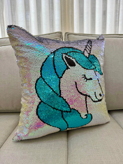 Forro de Cojín Lentejuelas Unicornio Doble Faz 40x40cm Kingo