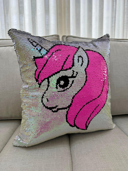 Forro de Cojín Lentejuelas Unicornio Doble Faz 40x40cm Kingo