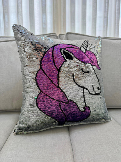 Forro de Cojín Lentejuelas Unicornio Doble Faz 40x40cm Kingo