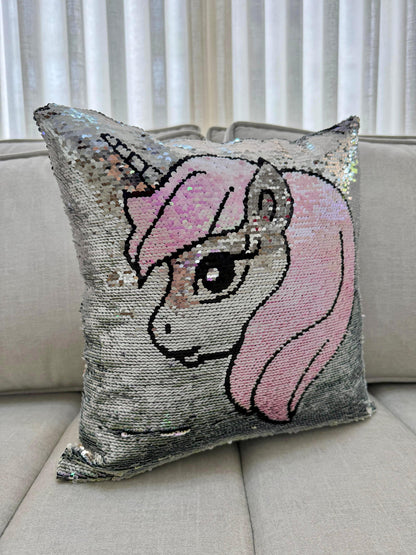 Forro de Cojín Lentejuelas Unicornio Doble Faz 40x40cm Kingo