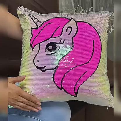 Forro de Cojín Lentejuelas Unicornio Doble Faz 40x40cm Kingo