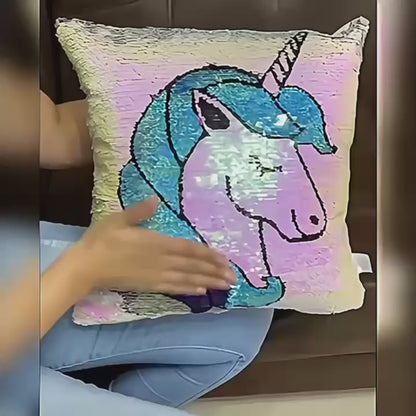 Forro de Cojín Lentejuelas Unicornio Doble Faz 40x40cm Kingo